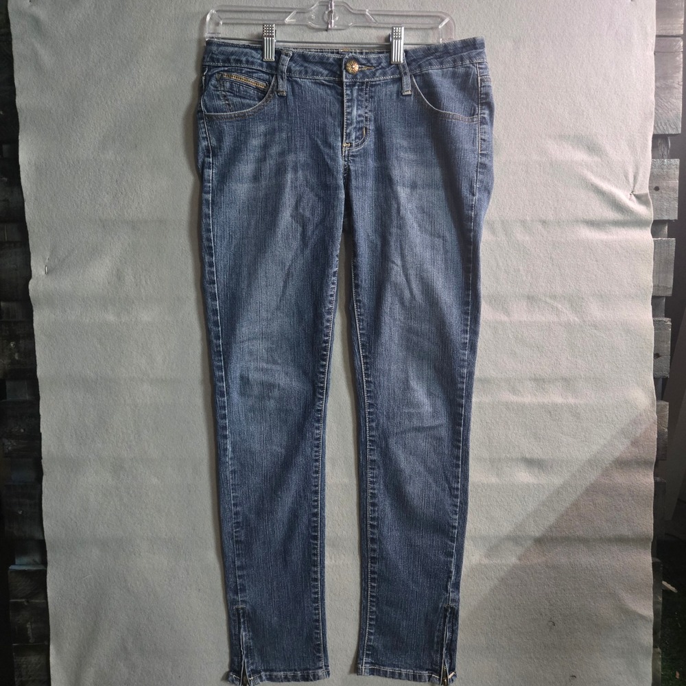 Low‎ Rise Skinny Jeans Medium Wash Zipper Ankle Back Pocket Detail Y2K Style
